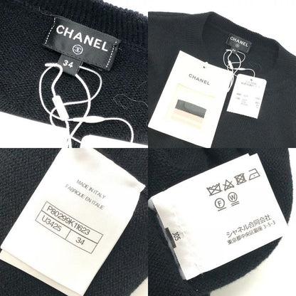 Chanel Sweater Street Coco Mark Ribbon Heart P80299 Cashmere Black
