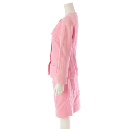 Chanel Vintage Wool Vintage Collarless Jacket Skirt Setup Suit Pink