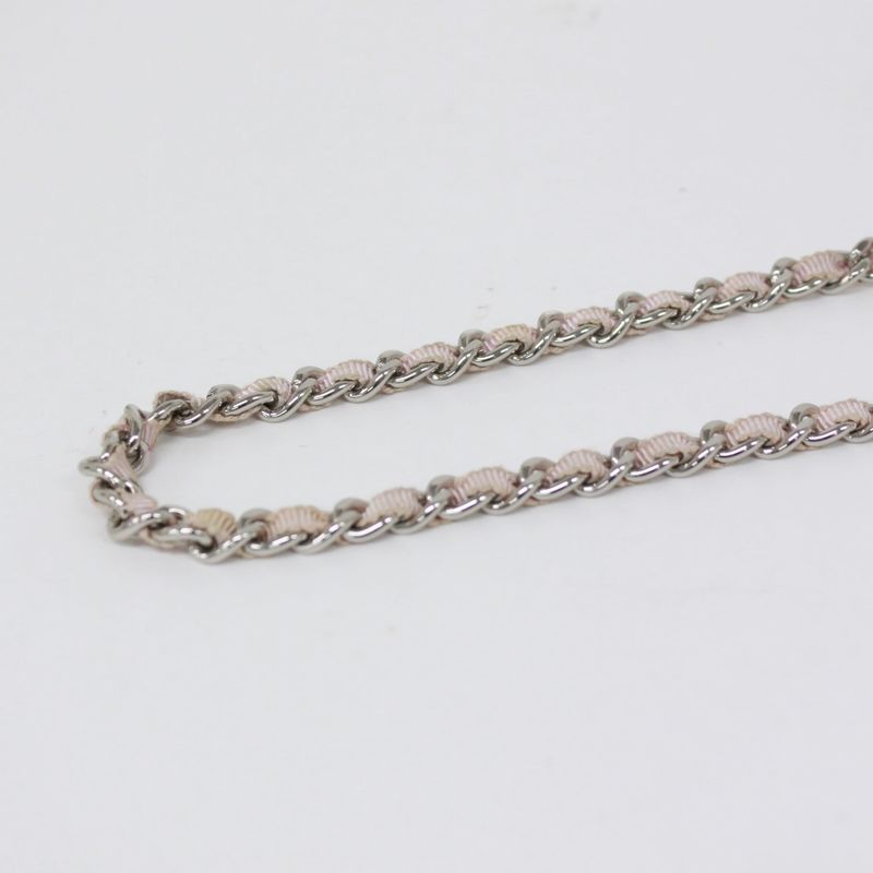 Chanel Deauville Chain Wallet Leather X Straw Light Pink Shoulder Bag Silver