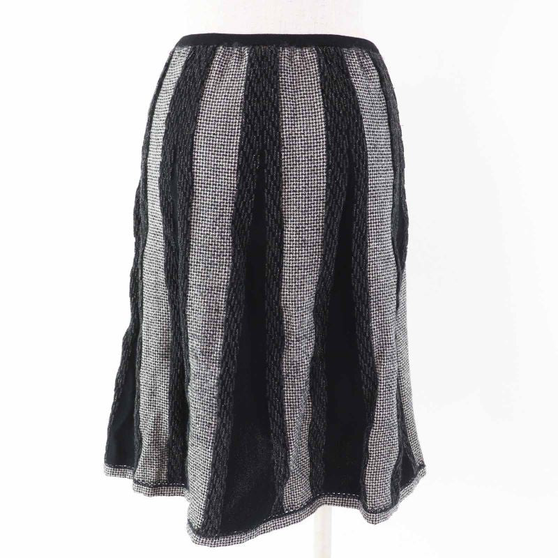 CHANEL Vintage 05A P26661 Flared Skirt With Coco Mark Plate Black Grey White 40