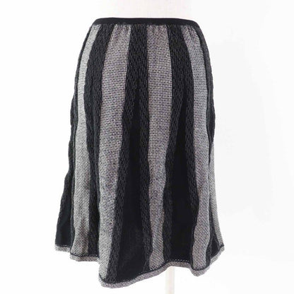 CHANEL Vintage 05A P26661 Flared Skirt With Coco Mark Plate Black Grey White 40
