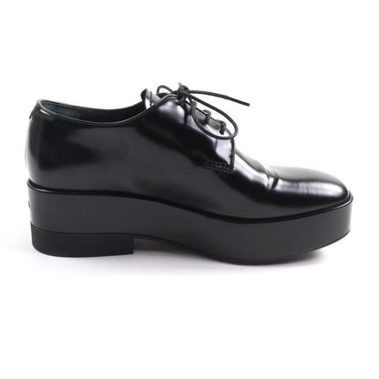 Prada Back Logo Platform Lace Up Leather Shoes Black 35.5 With Box And Storage