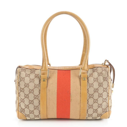 Gucci GG Canvas Leather Handbag Mini Boston 000-0851 Brown Gold Hardware Tote