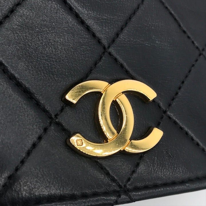 Chanel CC Logo Quilted Lambskin Push Lock Chain Shoulder Bag Black