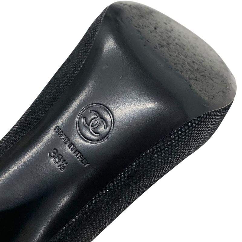 Chanel Boots Short Boots Shoes Leather Black Here Mark Metallic