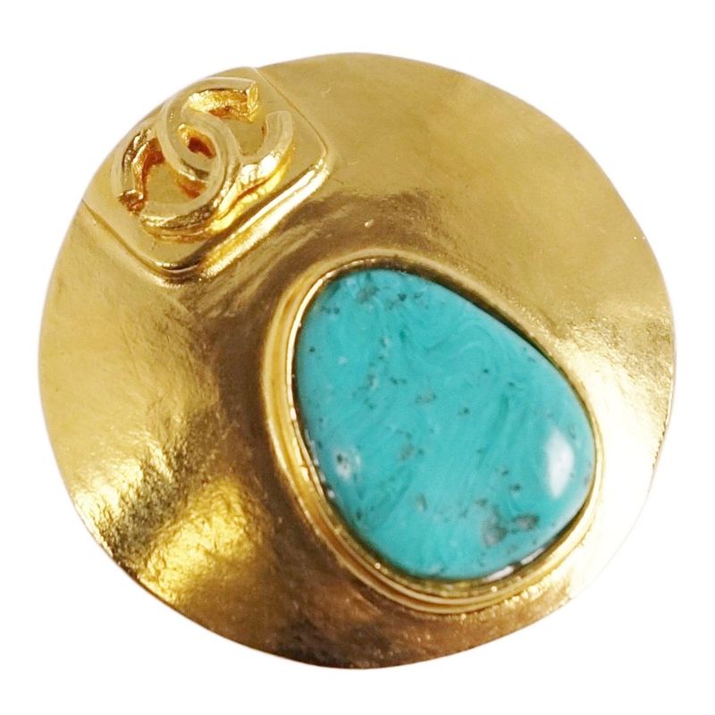 Vintage Chanel Brooch 98P Coco Mark Aqua