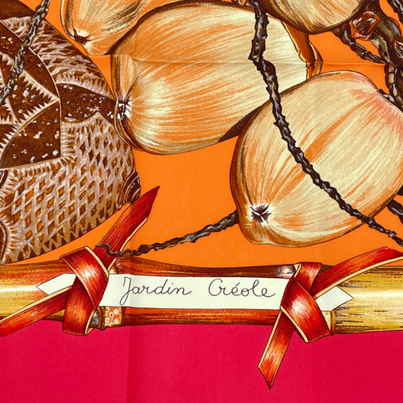 Hermes Carre 90 Jardin Creole Cles Or's Paradise Silk Scarf Red