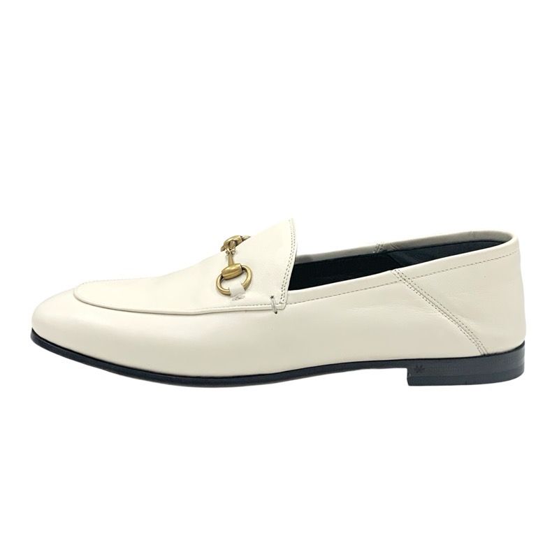 Gucci Loafer Leather Shoes Leather Ivory Gold Flat Shoes Horsebit