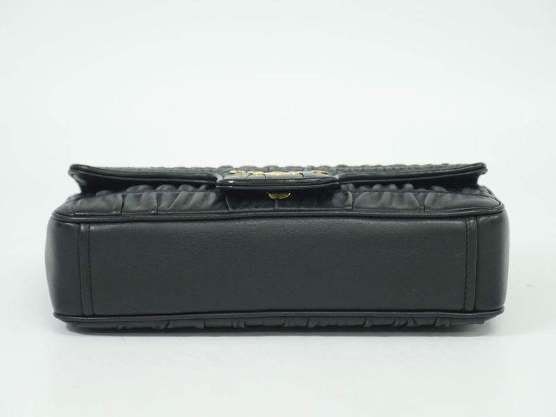 Authentic Prada Nappa Gaufre Chain Shoulder Bag Pochette Leather Black Nappa