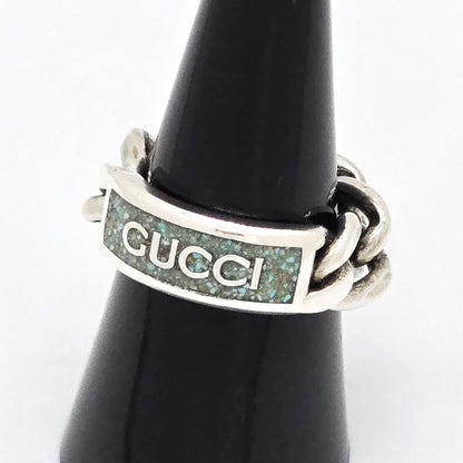 Gucci 678711 Logo Plate Golmet Chain Ring 10 Approx 10 Enamel Greenish Color