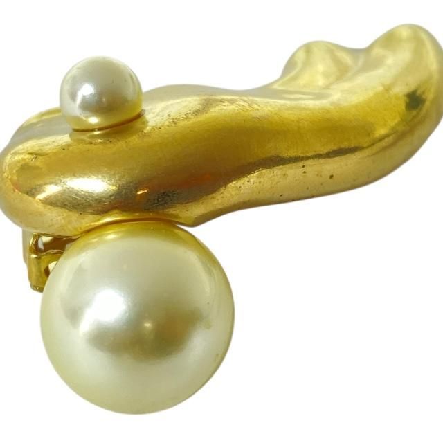 Christian DIOR Ear Cuff Earrings Pearl GP Gold White One Ear