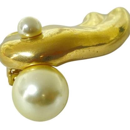 Christian DIOR Ear Cuff Earrings Pearl GP Gold White One Ear