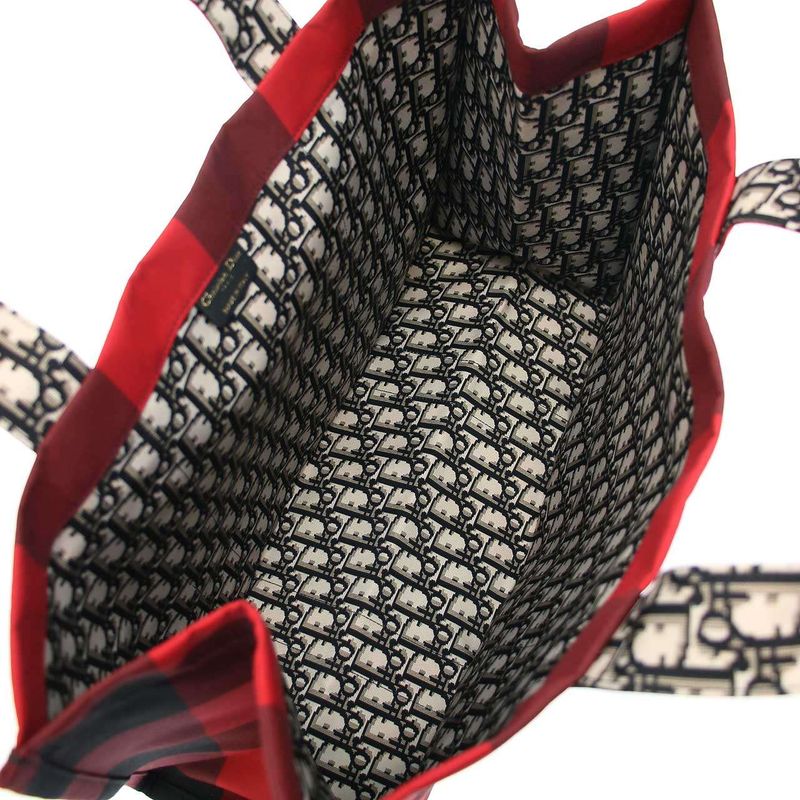 Christian Dior 19aw Double L Canvas Check Tote Bag 50-Ma-0179 Red