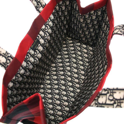 Christian Dior 19aw Double L Canvas Check Tote Bag 50-Ma-0179 Red