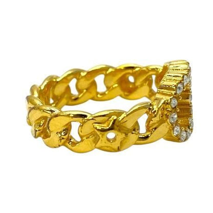 Christian DIOR Ring Accessories Jewelry Small CD Logo GP Rhinestone Gold [size
