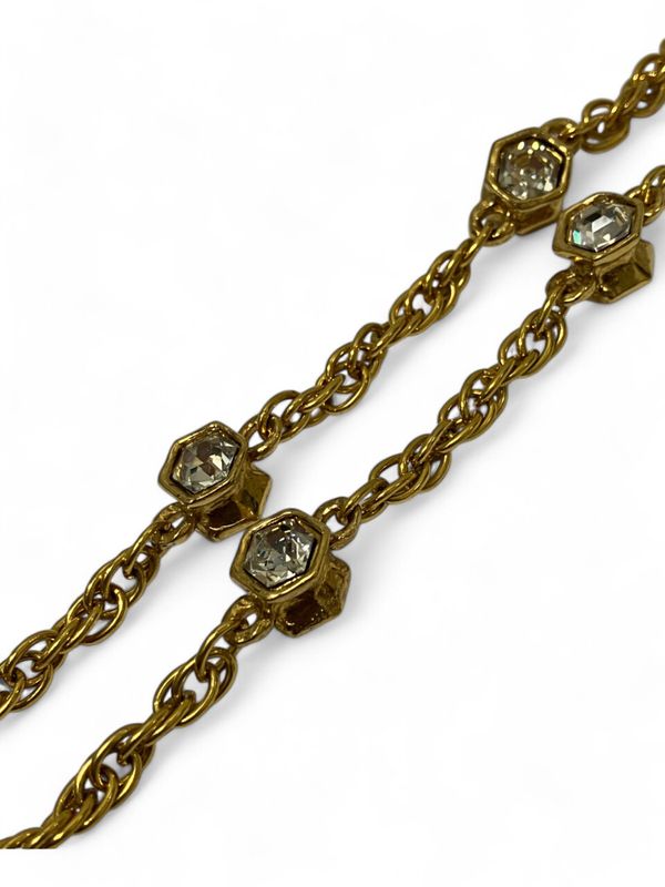 Chanel 1970's Rhinestone Coco Mark Necklace Women's Gold