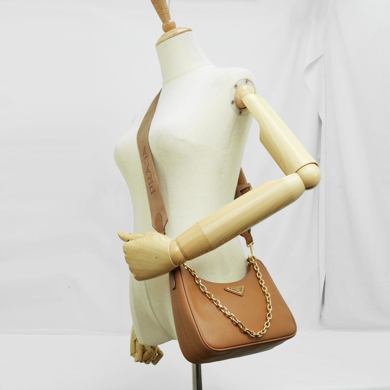 Prada Re-edition Saffiano Leather Shoulder Bag Hand 1bh204 Camel Ladies