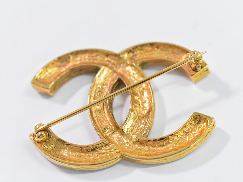 Authentic Chanel Coco Mark Rhinestone Brooch GP Gold Plated Coco Mark Accessorie