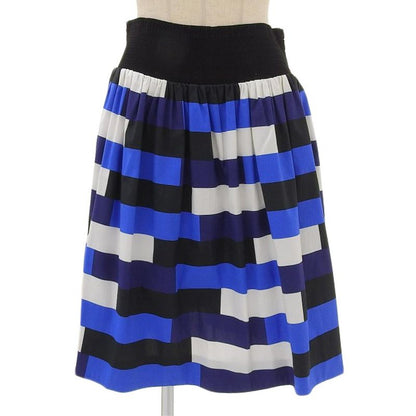 Prada Current Blue Tag Stretch Cotton Mosaic Pattern Knee Length Flared Skirt