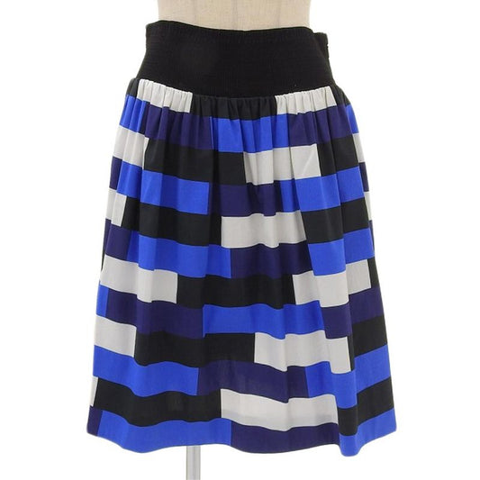 Prada Current Blue Tag Stretch Cotton Mosaic Pattern Knee Length Flared Skirt