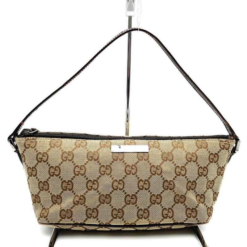 Gucci 07198 Handbag Accessory Pouch GG Canvas Leather Brown Beige Women