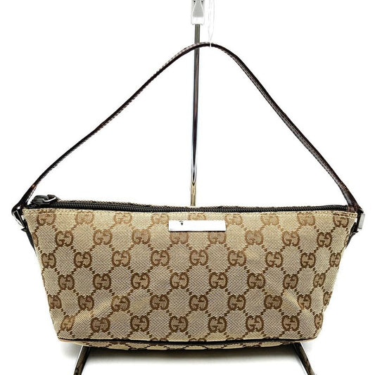 Gucci 07198 Handbag Accessory Pouch GG Canvas Leather Brown Beige Women