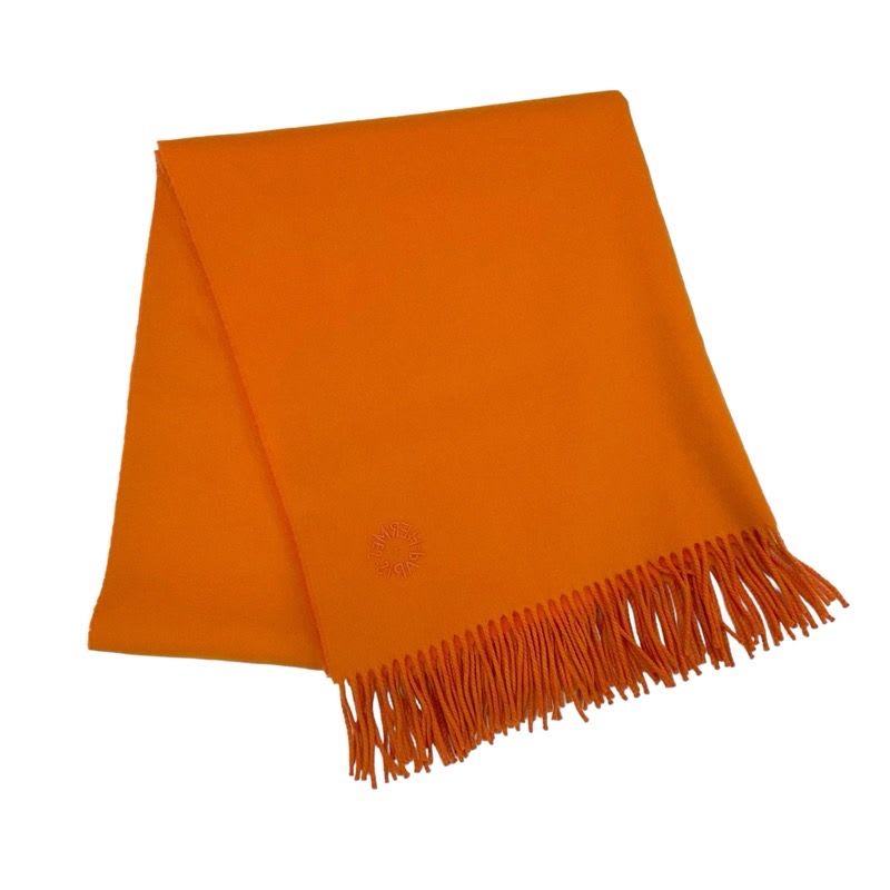 Hermes Double Face Scarf Cashmere Orange Logo Shawl