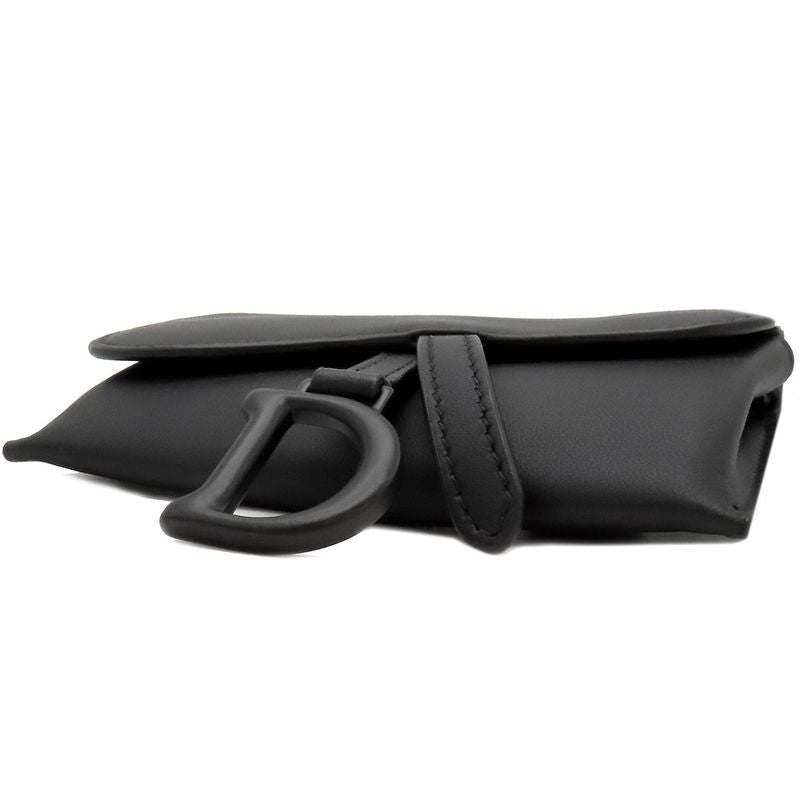 Christian Dior Chain Wallet Saddle Nano Leather Black Matte Black Hardware