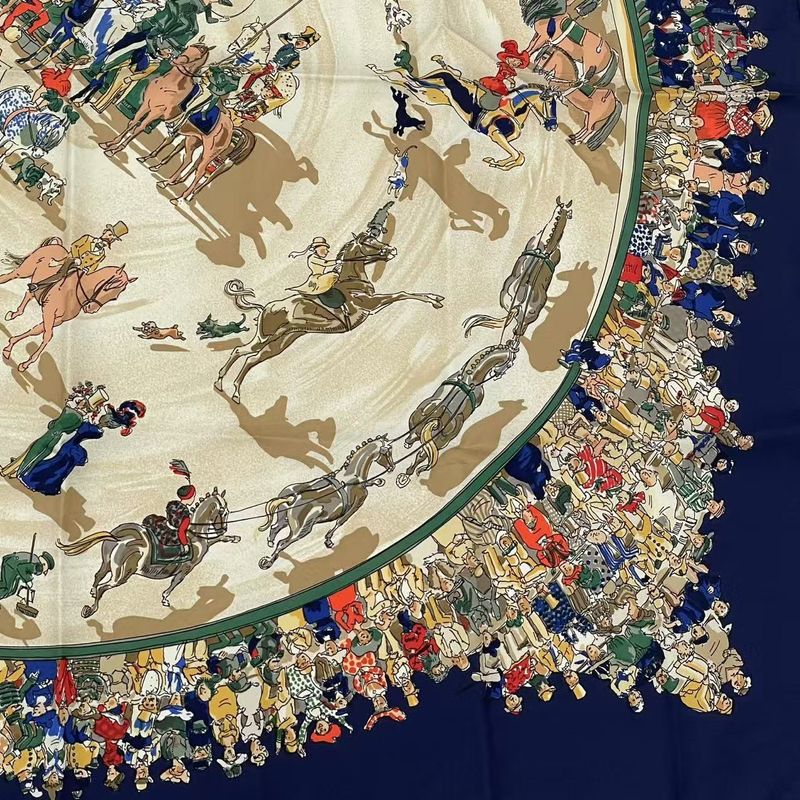 Hermes Carre 90 Cirque Molier Molie Circus Scarf 100% Silk Navy