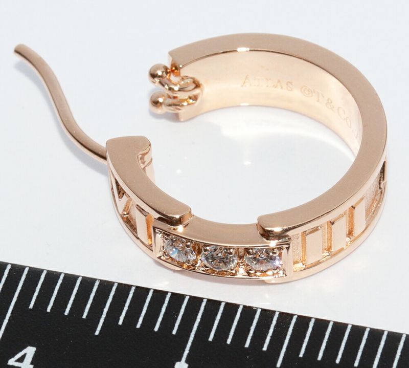 Tiffany & Co Hoop Earrings 18K Pink Gold Diamond 3P Atlas Earrings Single