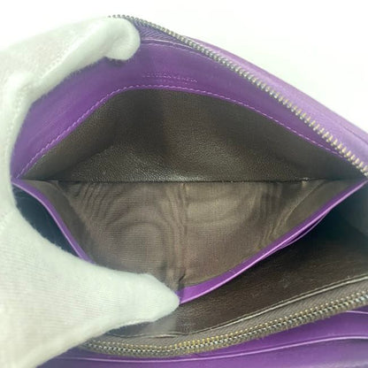 Bottega Veneta L Shaped Zipper Long Wallet In Purple Intrecciato Excellent