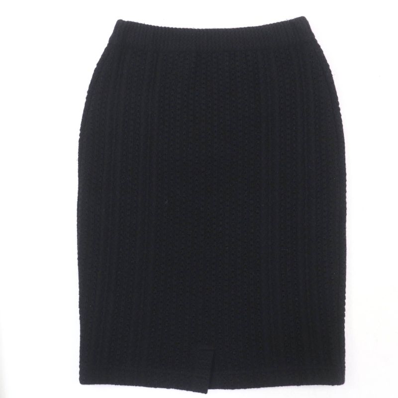 CHANEL 17B P57346k07533 Cashmere Coco Mark Button Knit Tight Skirt Black 36