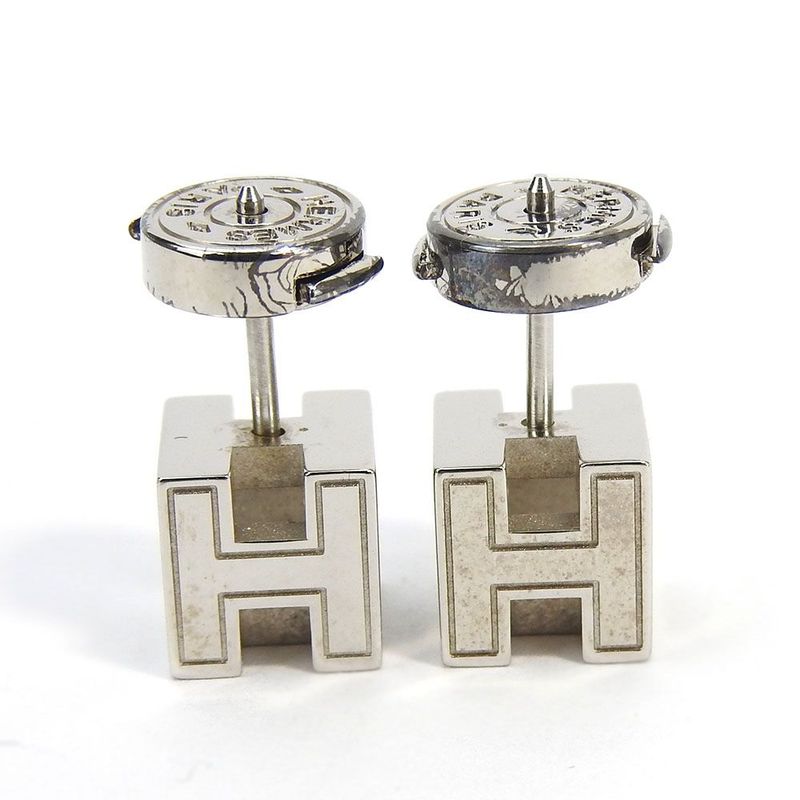 Hermes Earrings Caje De Ashe H Cube Pink Silver Plated Accessories Jewelry