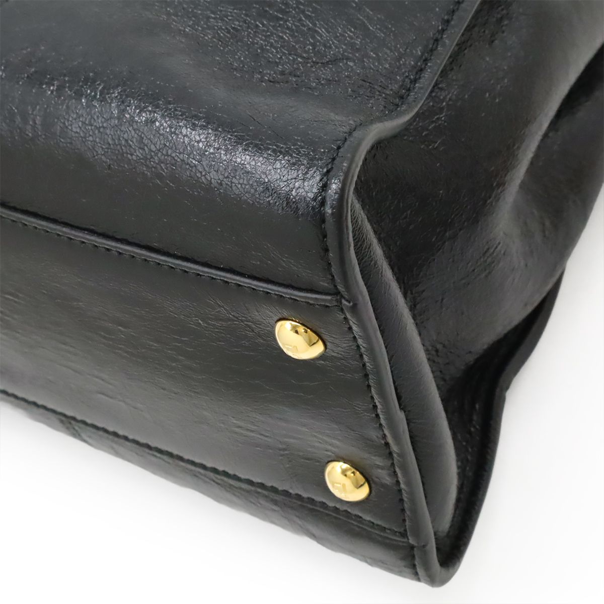 Fendi Peekaboo Regular Handbag 2WAY Shoulder Bag Crossbody Leather Black Black