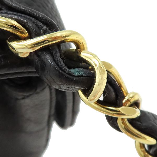 Chanel Shoulder Bag Mini Matelasse Caviar Skin Black Gold Hardware Chain