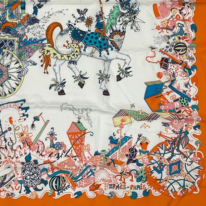 Hermes Carre 90 Silk Scarf Folle Parade Orange