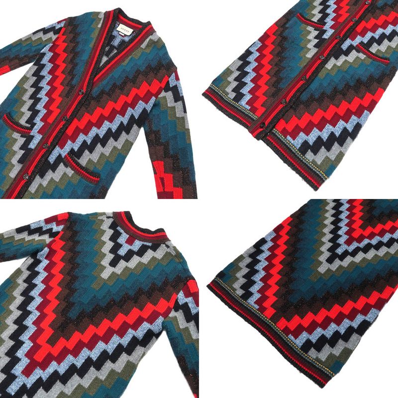 Gucci Long Cardigan Knit XS Pattern Multicolor Button Closure Long