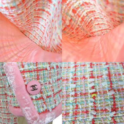 Chanel Set Up 38 Wool Cotton Nylon Pink Red Multicolor Tweed Coco Button