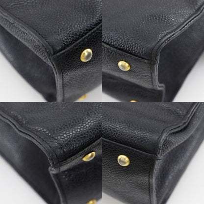 Chanel Logo Vintage Caviar Skin Black Ladies Tote Bag