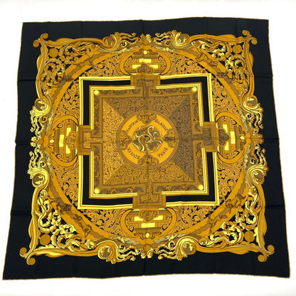 Hermes Carree 90 Animaux Solaires Animals Of The Sun Scarf Gold And Black