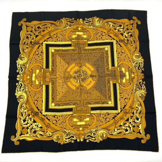 Hermes Carree 90 Animaux Solaires Animals Of The Sun Scarf Gold And Black
