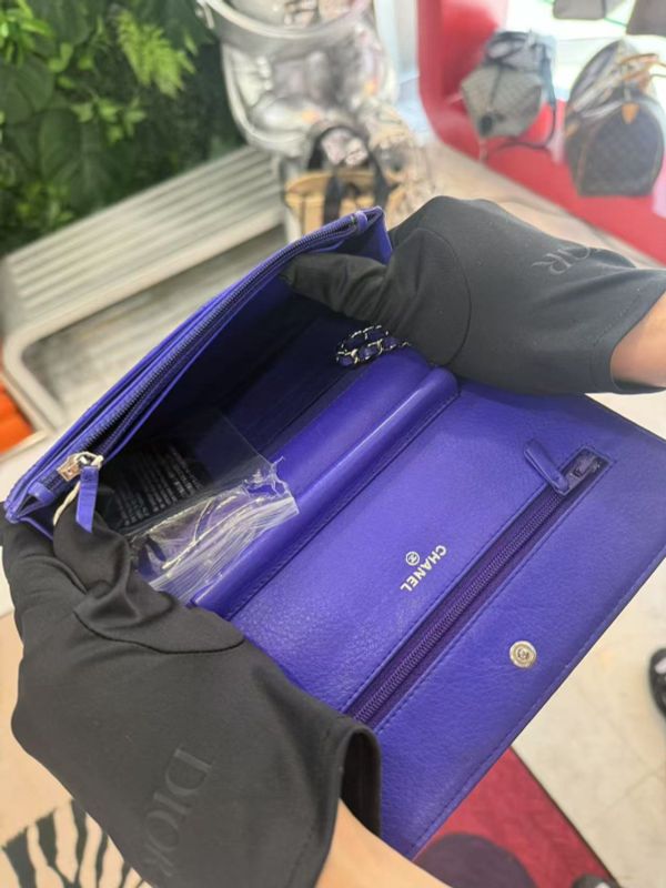 Chanel Chain Wallet Shoulder Bag Women Leather Blue