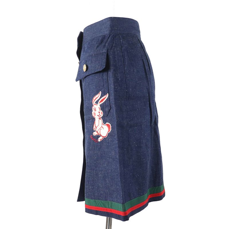 Gucci 521009) 100% Cotton Webline GG Logo Button Rabbit Embroidered Denim