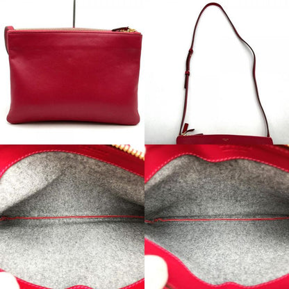 Celine Trio Shoulder Bag 0154 Crossbody Shoulder Dark Pink Red Leather Women's