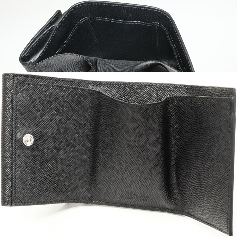 Prada Saffiano Triangle Compact Wallet Leather Black 2mh042_qhh_f0002
