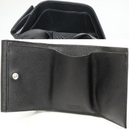 Prada Saffiano Triangle Compact Wallet Leather Black 2mh042_qhh_f0002