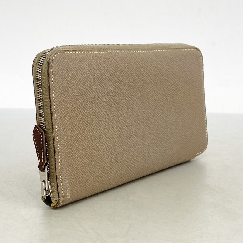 Hermes Long Wallet Azap Lock Silkine Vaux Epson Etoupe Silver Hardware Engraved