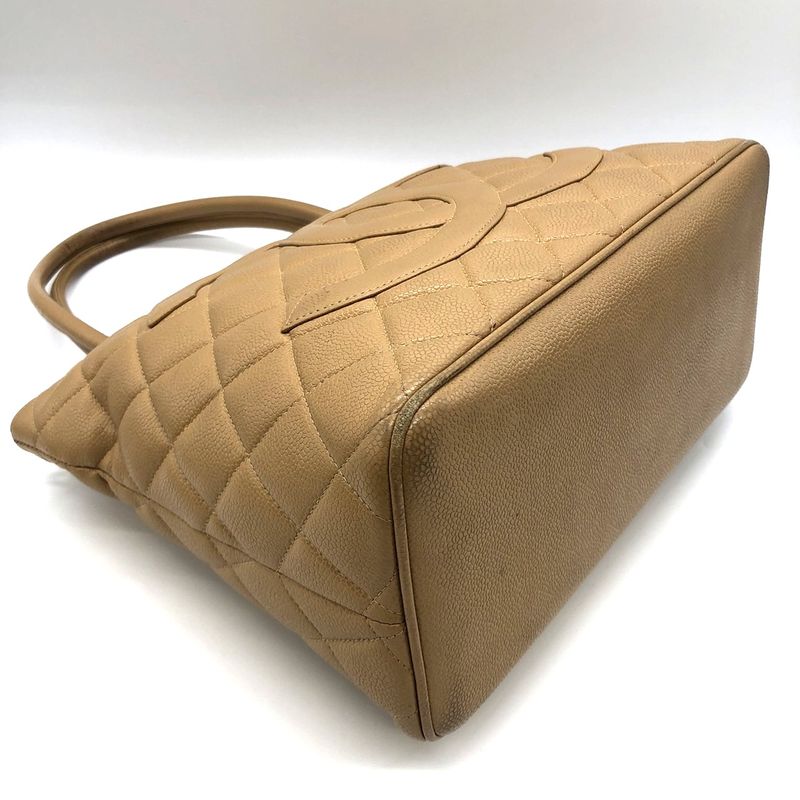 Chanel Tote Shoulder Bag Coco Mark Matte Caviar Skin Beige Ladies