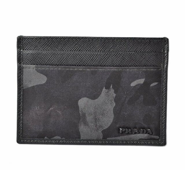 Prada Card Case Business Card Holder Men's Prada 2m1149 Camofula Black Dark Blue