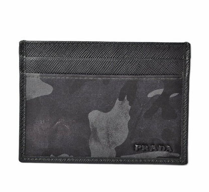 Prada Card Case Business Card Holder Men's Prada 2m1149 Camofula Black Dark Blue